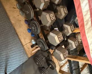 Hexagonal Dumbbell Set with Rack