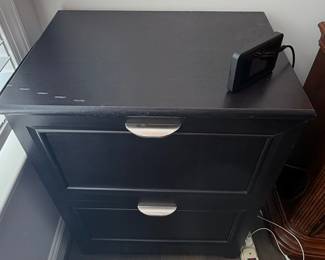 Black Two-Drawer Nightstand with Silver Pulls