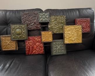 Embossed Tin Tile Wall Art with Floral and Geometric Motifs