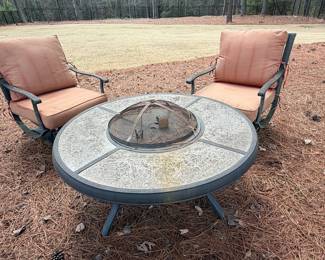 Outdoor Patio Fire Pit Table with 2 Swivel Chairs