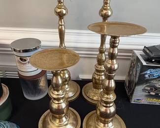 Gold Tone Metal Pillar Candle Holders (Set of 2)
