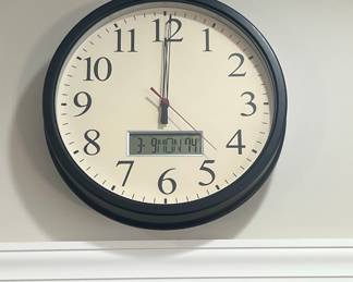 Analog Wall Clock with Digital Date and Temperature Display