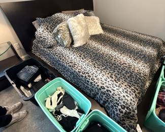 Juicy Couture Leopard Print Satin Comforter Set with Abstract Art Wall Decor