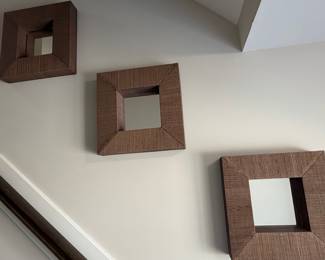 Set of Three Square Raffia Wrapped Mirrors