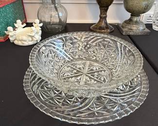 American Brilliant Period Cut Glass Compote Bowl and Underplate