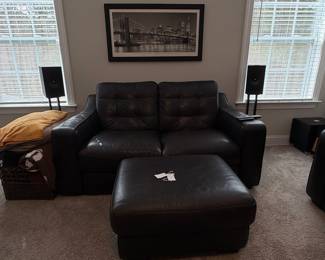 Dark Brown Tufted Leather Sofa and Ottoman Set - Ashley Furniture Barlin Mills