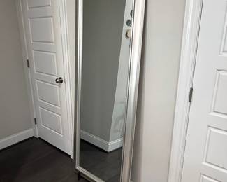 Oversized Full-Length Mirror with Silver Beaded Frame