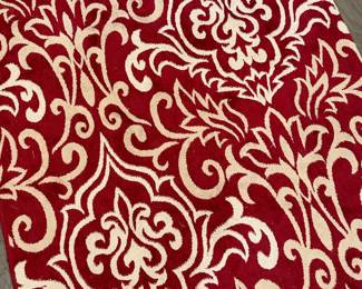 Red and Cream Damask Pattern Area Rug