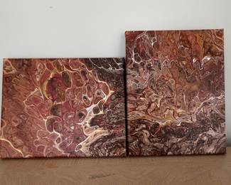 Set of 2 Abstract Acrylic Pour Paintings by Jamie Keon (2017)