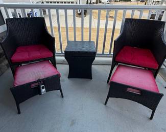 All-Weather Wicker Patio Chairs with Ottomans and Side Table