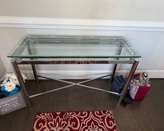 Chrome and Glass Console Table with X-Frame Support