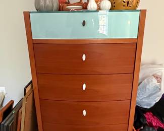 Mid-Century Modern Cherry Wood Dresser with Teal Glass Top by American of Martinsville