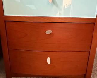 Modern Cherry Wood and Frosted Glass Nightstand