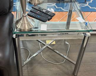 Modern Glass and Chrome Side Table