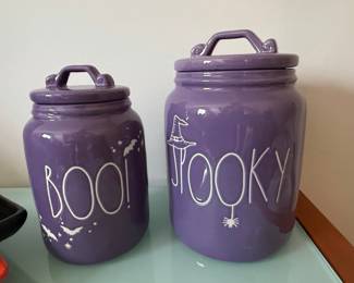 Rae Dunn "Boo" and "Spooky" Halloween Ceramic Canisters