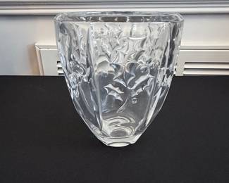 Cut Crystal Vase with Holly and Berry Motif