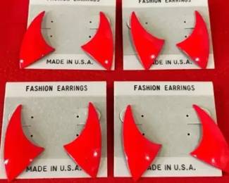 Red Enamel Earrings 4 Pair