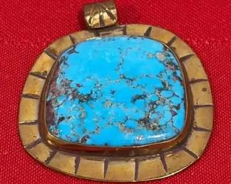 Large Pendant With Turquoise Like Inlaid Stone 