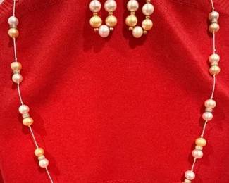 Faux Pearl Necklace  Earrings