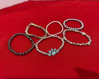 Silver Colored Beaded Bracelets Stretch 