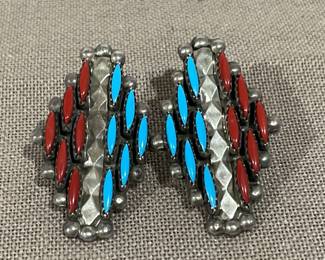 Turquoise  Coral Like Sterling Earrings 