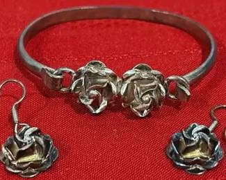 925 Rose Earrings  Matching Rose Bracelet 
