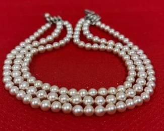 Vintage 3 Strand Pearl Like Choker