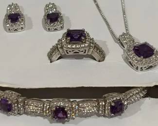 Lab Created Amethyst Suite Ring Earrings Necklace Bracelet 