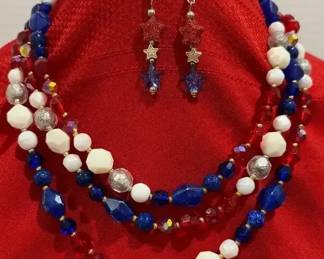 Red White  Blue Necklace  Earrings 