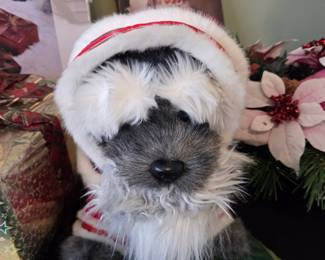 Schnauzer Plush Toy with Santa Hat and Scarf