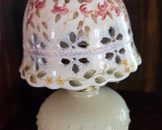 Vintage Ceramic Table Lamp with Floral Motif and Cut-out Shade