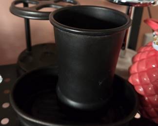 Vintage Black Metal Toothbrush Holder and Tumbler Set