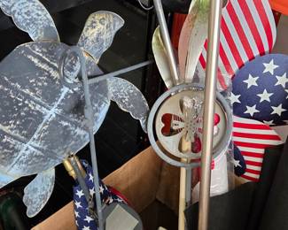 Patriotic Metal Garden Ornaments: Turtle and Pinwheels