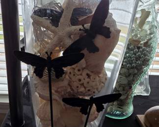 Seashell and Butterfly Decorative Arrangement in Glass Vase