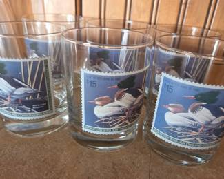 Set of 6 Vintage "Red-breasted Merganser" Migratory Bird Hunting and Conservation Stamp Glasses