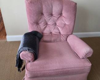 Pink Tufted Velvet Swivel Rocking Chair