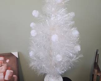 White Tinsel Christmas Tree with Star Topper and Pom-Pom Ornaments