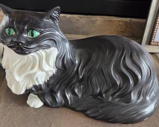 Vintage Black and White Persian Cat Figurine with Green Eyes