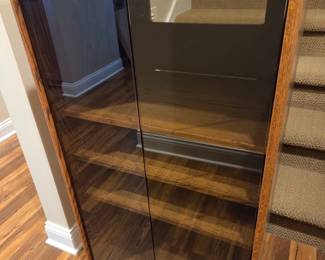 Vintage Oak Stereo Cabinet with Smoked Glass Doors