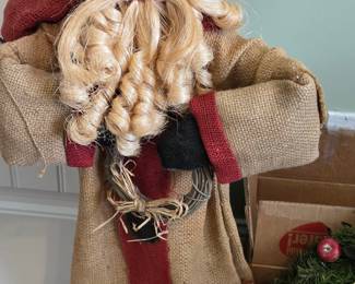 Burlap Father Christmas Figurine with Wreath Accents