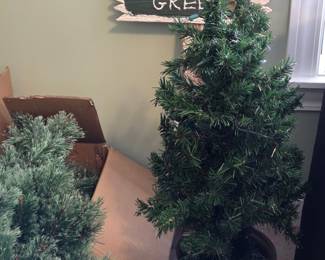Artificial Christmas Trees with Decorative Sign
