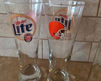 Miller Lite Beer Glass and Cleveland Browns Helmet Pilsner Glass Set