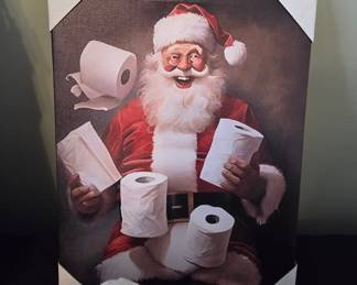 Funny Santa Claus on Toilet with Toilet Paper Canvas Print