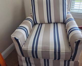 Blue and Beige Striped Accent Chair with Skirted Base