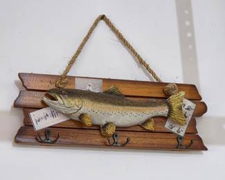 Rainbow Trout Wall-Mounted Hanger with Fishing Lure Prints