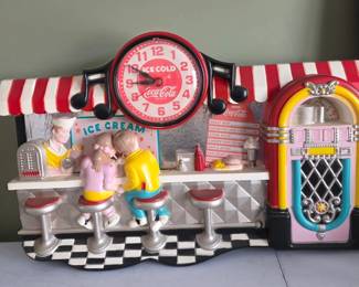Coca-Cola Diner Scene Clock with Jukebox and Menu