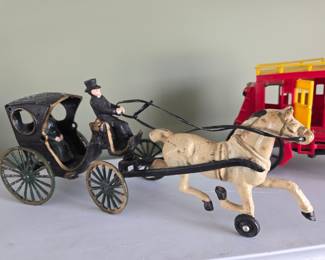 Cast Iron Horse-Drawn Surrey Carriage Toy