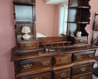 Vintage Ethan Allen Solid Pine "Old Tavern" 72" Triple Door Dresser with Mirror