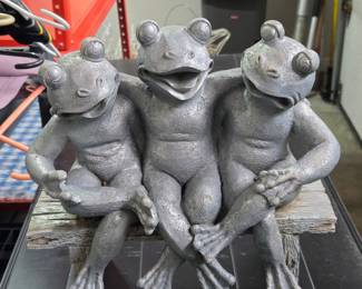 Three Frogs Sitting on a Bench Figurine