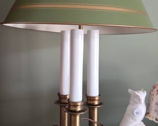 Vintage Brass Bouillotte Lamp with Green Empire Shade